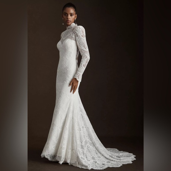 Anthropologie Dresses & Skirts - BHLDN Willowby by Watters Orianna High-Neck Open-Back Lace Wedding Gown